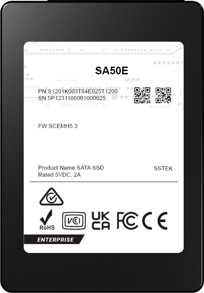 Накопитель SSD PHISON SA50E 480GB SATA 2.5" 3D TLC R530/W500MB/s (98/77 KIOPS) 3DWPD SSD Enterprise Solid State Drive, 1 year, OEM