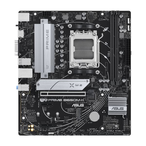 Материнская плата ASUS PRIME B650M-K, Socket AM5, B650, 2*DDR5, HDMI+VGA, 4xSATA 6+ RAID, 2xM2, USB 3.2, USB 2.0, mATX; 90MB1F60-M0EAY0 (PRIME B650M-K)