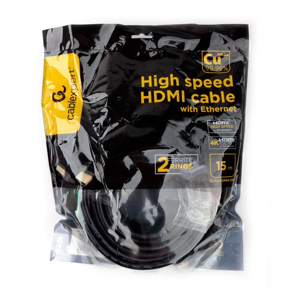 Cablexpert CCF2-HDMI4-15M, 15м, v1.4, 19M/19M, черный, позол.разъемы, экран, 2 ферр кольца, пакет