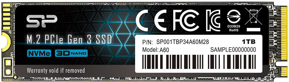 Накопитель SSD Silicon Power PCI-E x4 1Tb SP001TBP34A60M28 M-Series M.2 2280