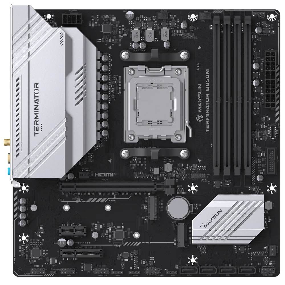 Материнская плата Maxsun MS-Terminator B850M WIFI B850, AM5, 4*DDR5, 1*PCIEx16, 1*PCIEx4, 1*PCIEx1, 2*M.2, 2*TypeC, 6*USB3.2Gen1, 6*USB2.0, 4*SATA3.0, 2.5G, DP, HDMI, M-ATX, RTL