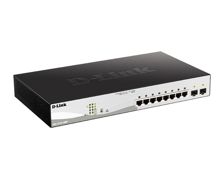 Коммутатор D-Link PROJ Smart L2 Switch 8х1000Base-T PoE, 2х1000Base-X SFP, PoE Budget 130W, Compact CLI (DGS-1210-10MP/F3A)