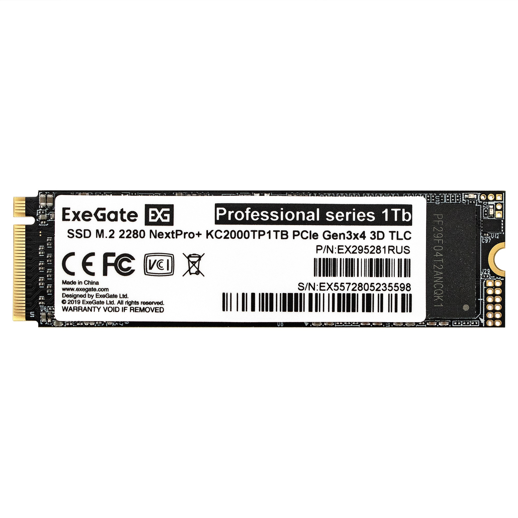 Exegate SSD M.2 2280 1Tb ExeGate NextPro+ KC2000TP1TB (PCIe Gen3x4, NVMe, 22x80mm, 3D TLC) [EX295281RUS]