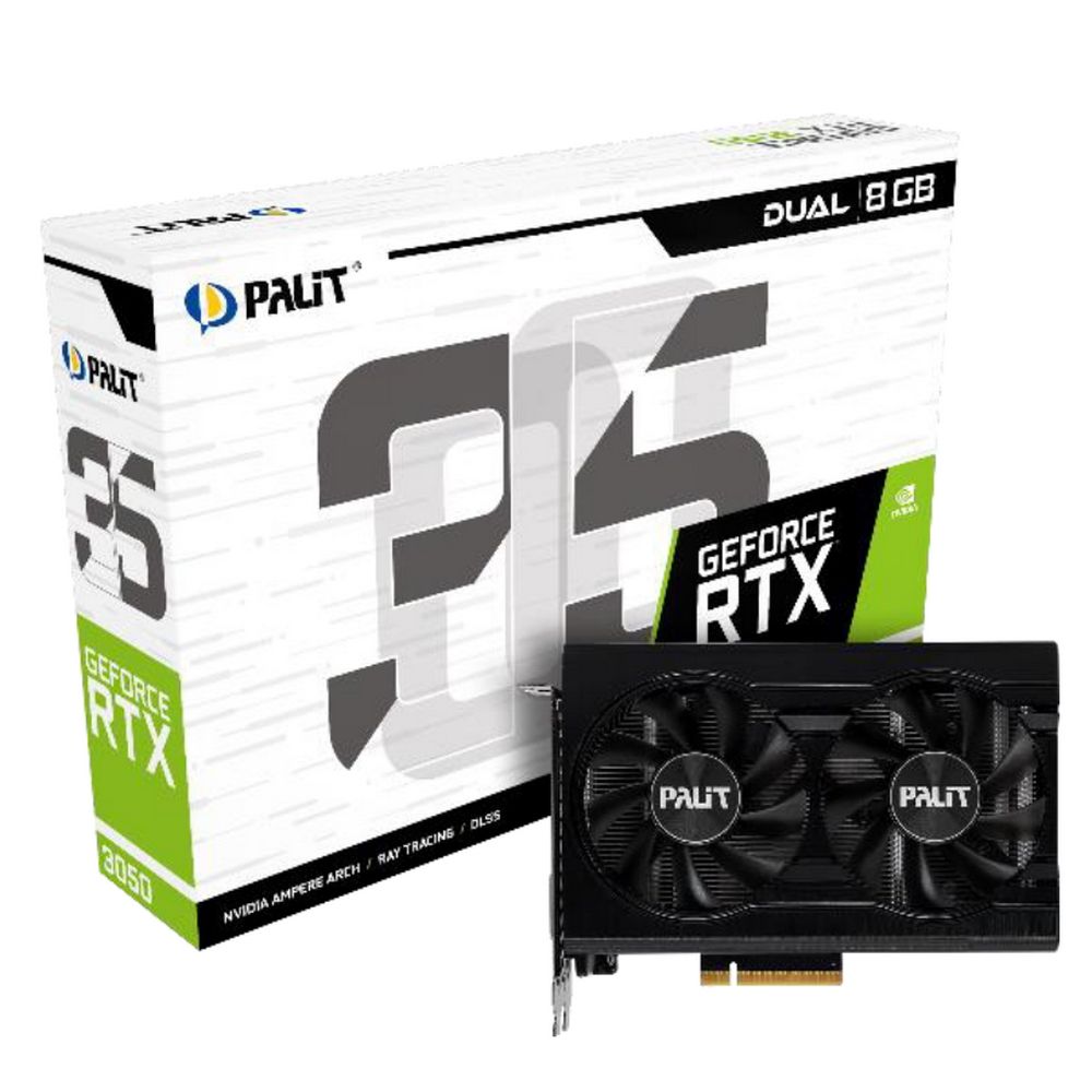 Видеокарта Palit PCI-E 4.0 PA-RTX3050 DUAL NVIDIA GeForce RTX 3050 8192Mb 128 GDDR6 1552/14000 HDMIx1 DPx3 HDCP Ret