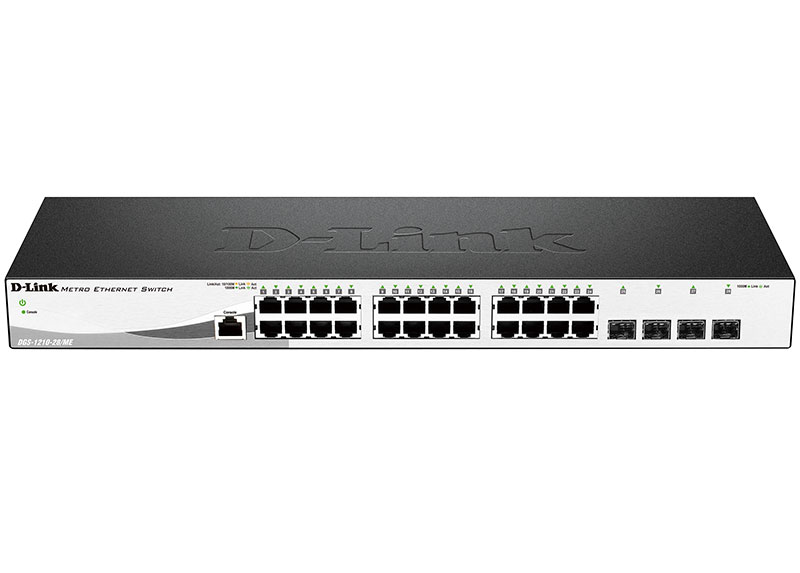 Коммутатор D-Link DGS-1210-28/ME/A2A, L2 Managed Switch with 24 10/100/1000Base-T ports and 4 1000Base-X SFP ports.16K Mac address, 802.3x Flow Control, 4K of 802.1Q VLAN, 802.1p Priority Queues, Traffic Segmen (DGS-1210-28/ME/A2A)