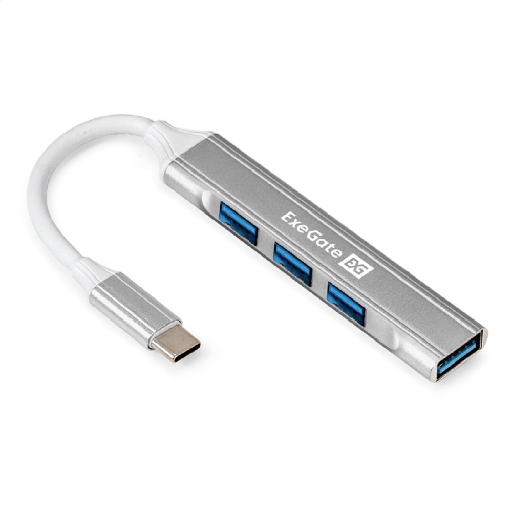 Exegate EX298168RUS USB-Хаб (концентратор) 4-в-1 ExeGate DUB-3213C (кабель-адаптер USB3.0 Type-C --> 3xUSB2.0, 1xUSB3.0, Plug&Play, черный)