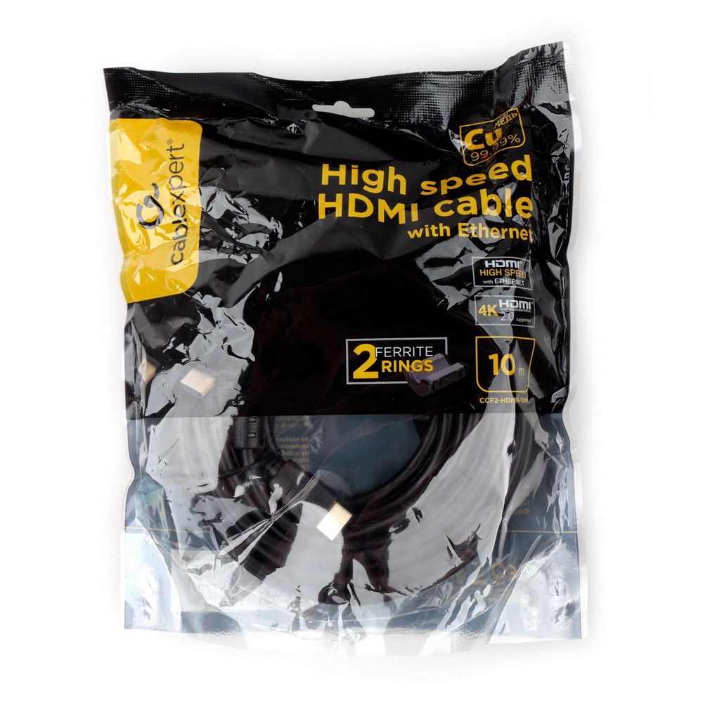 Cablexpert Кабель HDMI CCF2-HDMI4-10M, 10м, v2.0, 19M/19M, черный, позол.разъемы, экран, 2 ферр кольца, пакет