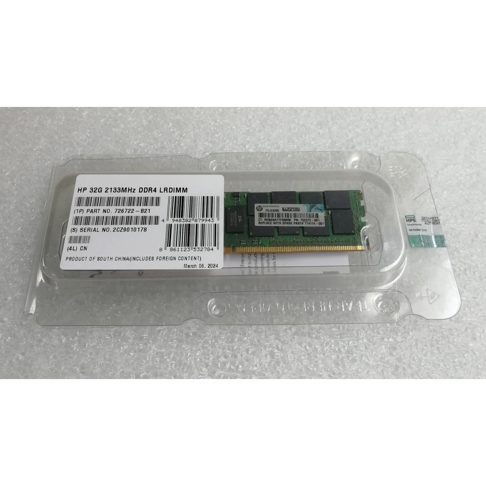 Оперативная память HP 726722-B21 32G 2133MHz DDR4 LRDIMM серверная 774174-001, 752372-081 Quad Rank x4 PC4-17000 CAS-15