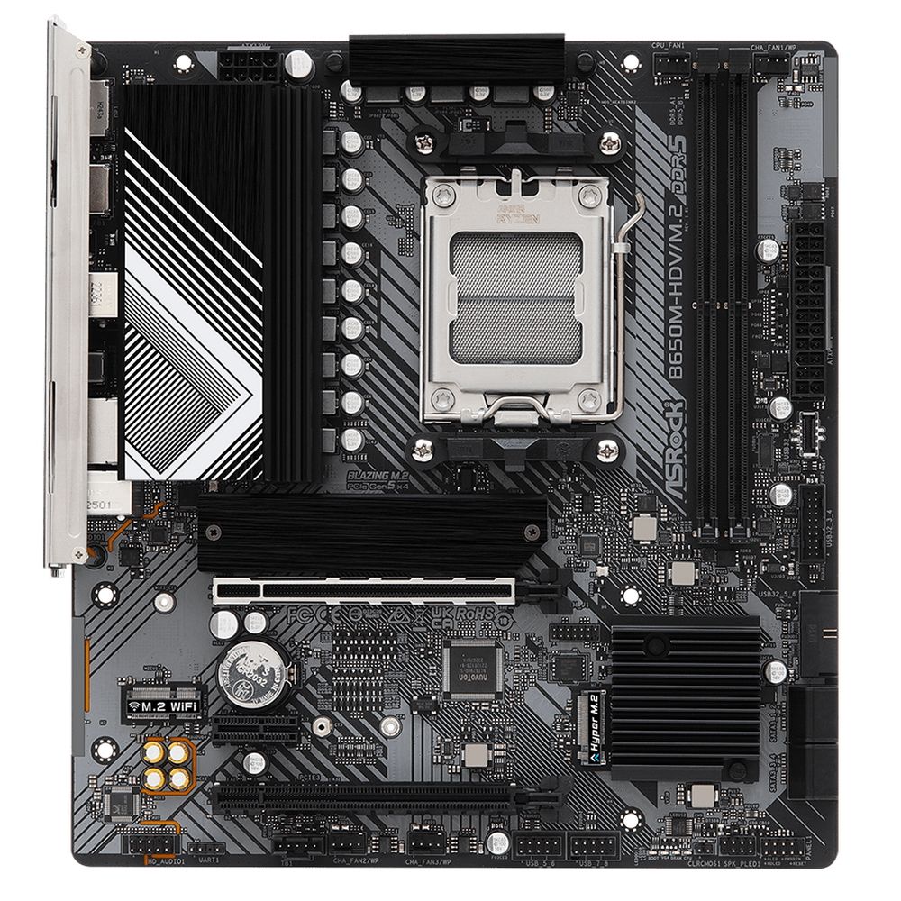 Материнская плата ASROCK B650M-HDV/M.2, AM5, B650, 2*DDR5, HDMI+DP, 4xSATA3 6.0, M.2 Socket, RAID, USB 3.2, USB 2.0, Type-C, mATX (B650M-HDV/M.2)