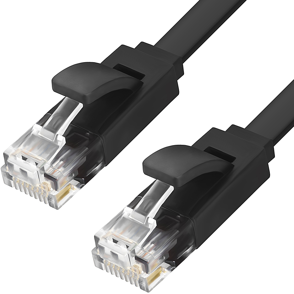 GCR Патч-корд 5.0m, кат.6, PROF, плоский,прямой, UTP, медь, черный, 30 AWG, ethernet high speed 10 Гбит/с, RJ45, T568B (GCR-LNC616-5.0m)