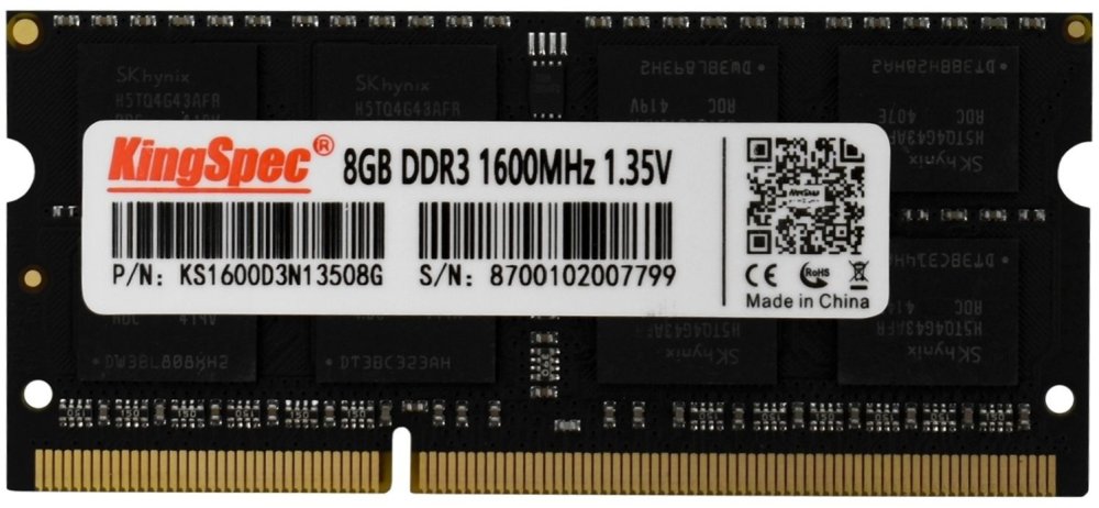 Память DDR3 8Gb 1600MHz Kingspec KS1600D3N13508G RTL PC3-12800 CL11 SO-DIMM 204-pin 1.35В