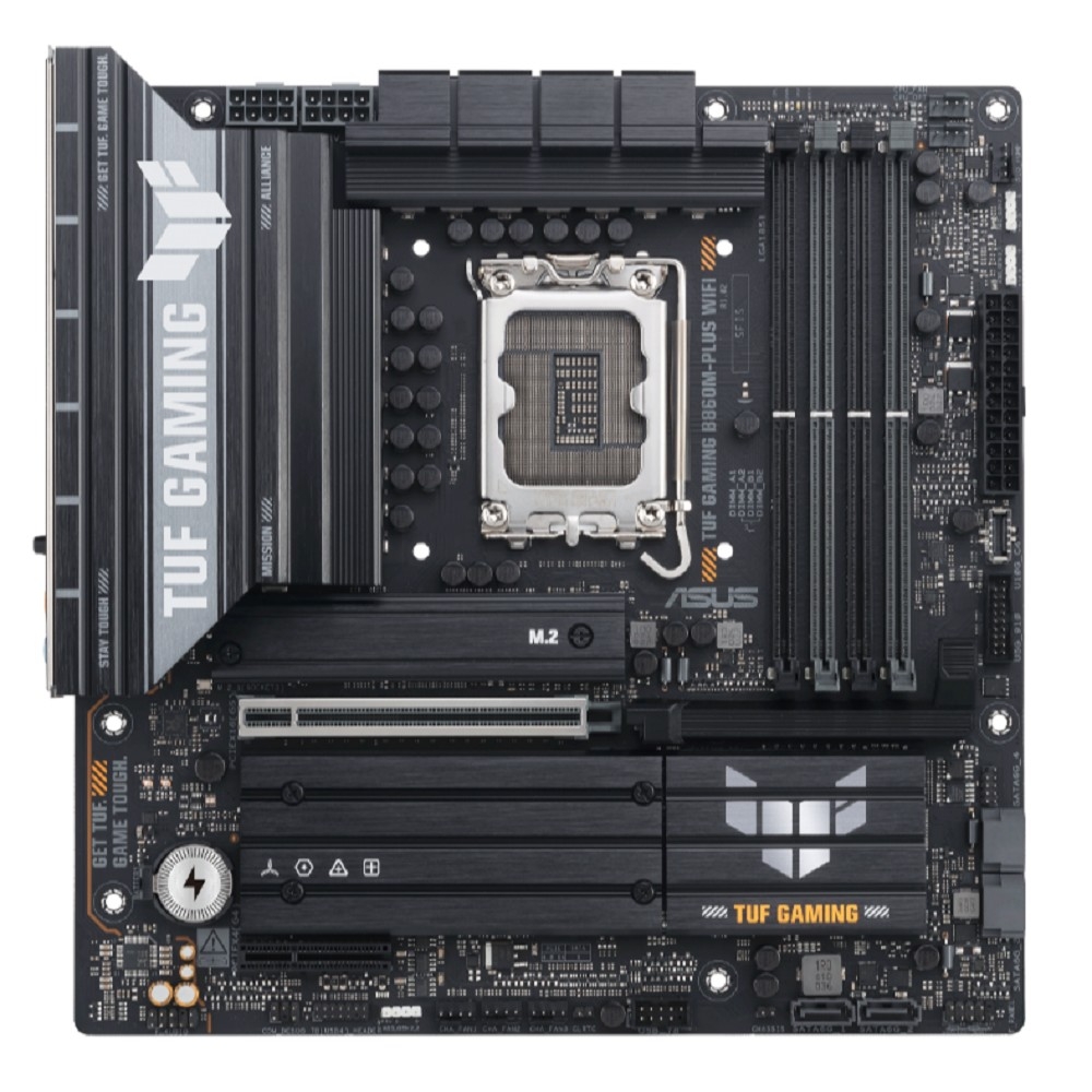 ASUS TUF GAMING B860M-PLUS WIFI (Socket 1851, ATX, 4xDDR5(256GB), DP/HDMI, 1xPCIe 5.0x16/1xPCIe 4.0x16/1xPCIe 4.0x1, 1xLAN(2.5GbE), Wi-Fi7, BT, 4xSATA 6Gb/s, 3xM.2, 1xUSB-C, 5xUSB 3.2, 2xUSB 2.0)