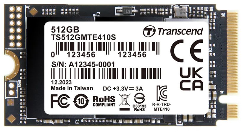 Твердотельный диск 512GB Transcend MTE410S, 3D TLC NAND, M.2 2280,PCIe Gen3x4, DRAM-less