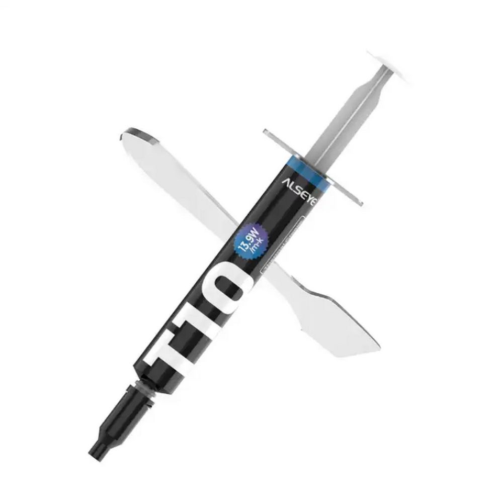 Термопаста ALSEYE T10 Thermal conductivity: 13.9W/m-k Color: Gray Conductivity: non-conductive specific gravity: 2.7g / cm3@25_ Capacity: 1.2ml Weight: 2G