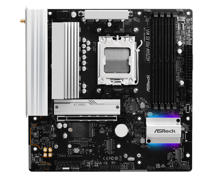 Материнская плата ASROCK A620AM Pro RS WiFi, AM5, A620, 4*DDR5, 4*SATA, 3*M.2, 4*USB 2.0, 4*USB 3.2, Type-C, 2*PCIx16, 1*M.2 (Key E), HDMI+DP, mATX