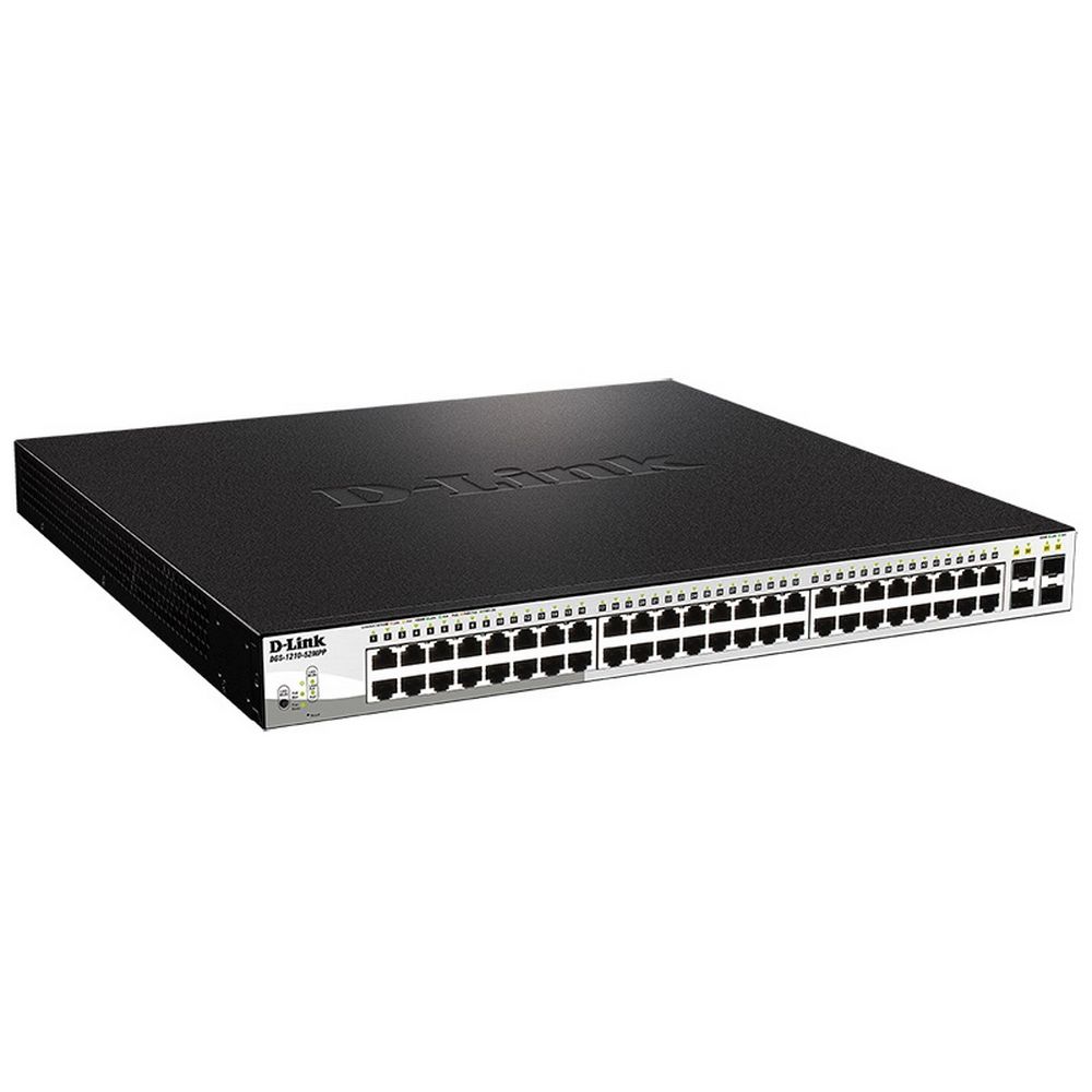 Коммутатор D-Link DGS-1210-52MPP/E2A, PROJ L2 Smart Switch with 48 10/100/1000Base-T ports and 4 1000Base-X SFP ports (48 PoE ports 802.3af/802.3at (30 W), PoE Budget 740 W).16K Mac address, 802.3x Flow Control (DGS-1210-52MPP/E2A)