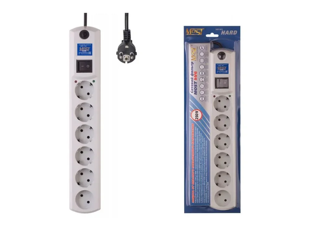 Сетевой фильтр Most HV6 2м (6 розеток) белый в Санкт-Петербурге