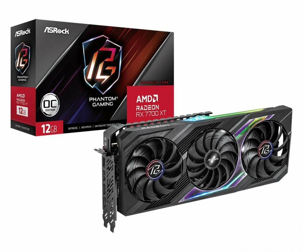Видеокарта Asrock AMD Radeon RX 7700 XT Phantom Gaming OC (RX7700XT PG 12GO)