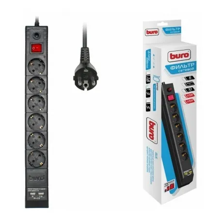 Сетевой фильтр Buro BU-SP3_USB_2A-B 3м (6 розеток) черный в Санкт-Петербурге