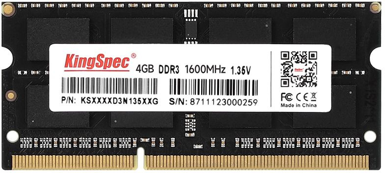 Память DDR3 4Gb 1600MHz Kingspec KS1600D3N13504G RTL PC3-12800 CL11 SO-DIMM 204-pin 1.35В