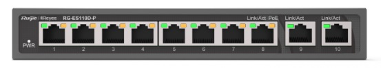 Коммутатор Reyee 8-Port 100Mbps + 2 Uplink Port 1000Mbps, 8 of the ports support PoE/PoE+ power supply. Max PoE power budget is 110W, unmanaged switch, desktop(Only US standard Adaptor is available) (RG-ES110D-P)