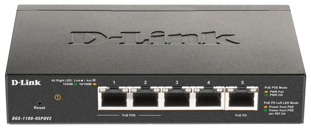 Коммутатор D-Link DGS-1100-05PDV2 5G 2PoE настраиваемый
