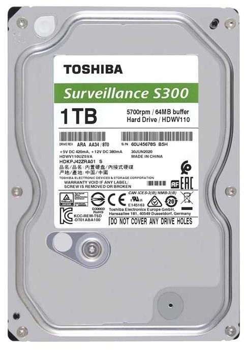 Жёсткий диск Toshiba S300 Surveillance 1Tb (HDKPJ42ZRA02)