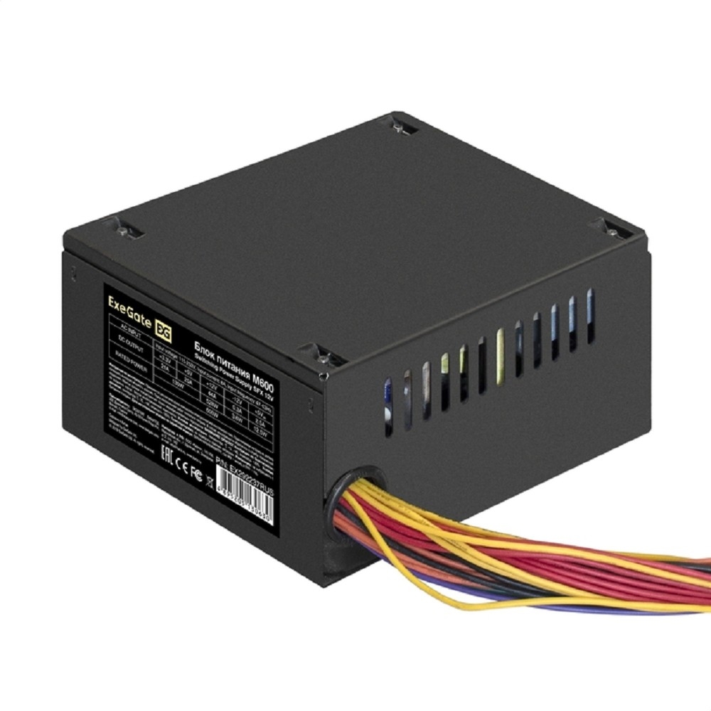 Exegate EX292237RUS Блок питания 600W ExeGate M600 (SFX, APFC, КПД 87% (80 PLUS Silver), 8cm fan, 24pin, (4+4)pin, 2xPCI-E, 3xSATA, 2xIDE, black)