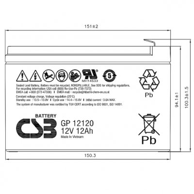 Батарея для UPS CSB GP12120F2