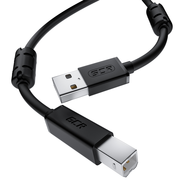 GCR Кабель PROF 2.0m USB 2.0, AM/BM, черный, ферритовые кольца, 28/24 AWG, экран, армированный, морозостойкий (GCR-52423)