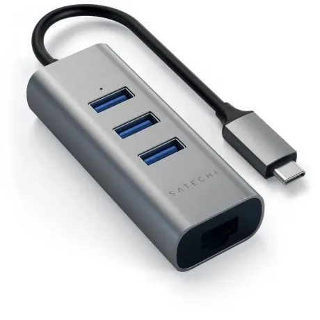 USB-хаб Satechi Type-C 2-in-1 USB 3.0 Aluminum 3 Port Hub and Ethernet Port. Интерфейс Type-C. Цвет серый космос. в Санкт-Петербурге