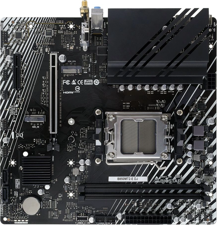 Материнская плата Biostar B850MT2-E DJ SocketAM5 AMD B850 2xDDR5 mATX AC`97 8ch(7.1) 2.5Gg RAID+HDMI+DP