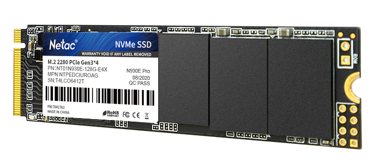 Ssd накопитель Netac SSD N930E Pro PCIe 3 x4 M.2 2280 NVMe 3D NAND 128GB, R/W up to 970/650MB/s, 3y wty (NT01N930E-128G-E4X)