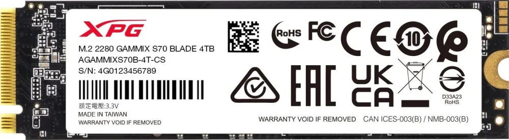 Накопитель SSD A-Data 4Tb Gammix S70 Blade (AGAMMIXS70B-4T-CS) в Санкт-Петербурге