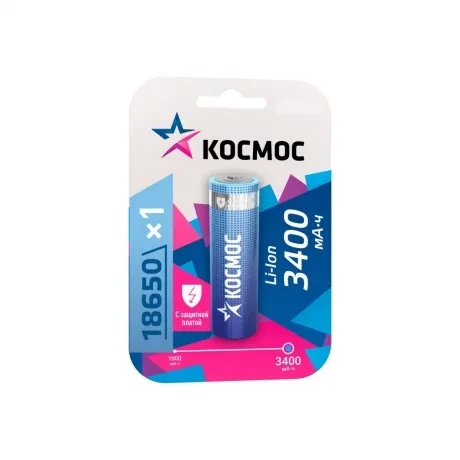 Аккумулятор Космос 18650 Li-ion3400 mAh с защитой, 1 шт блистер в Санкт-Петербурге