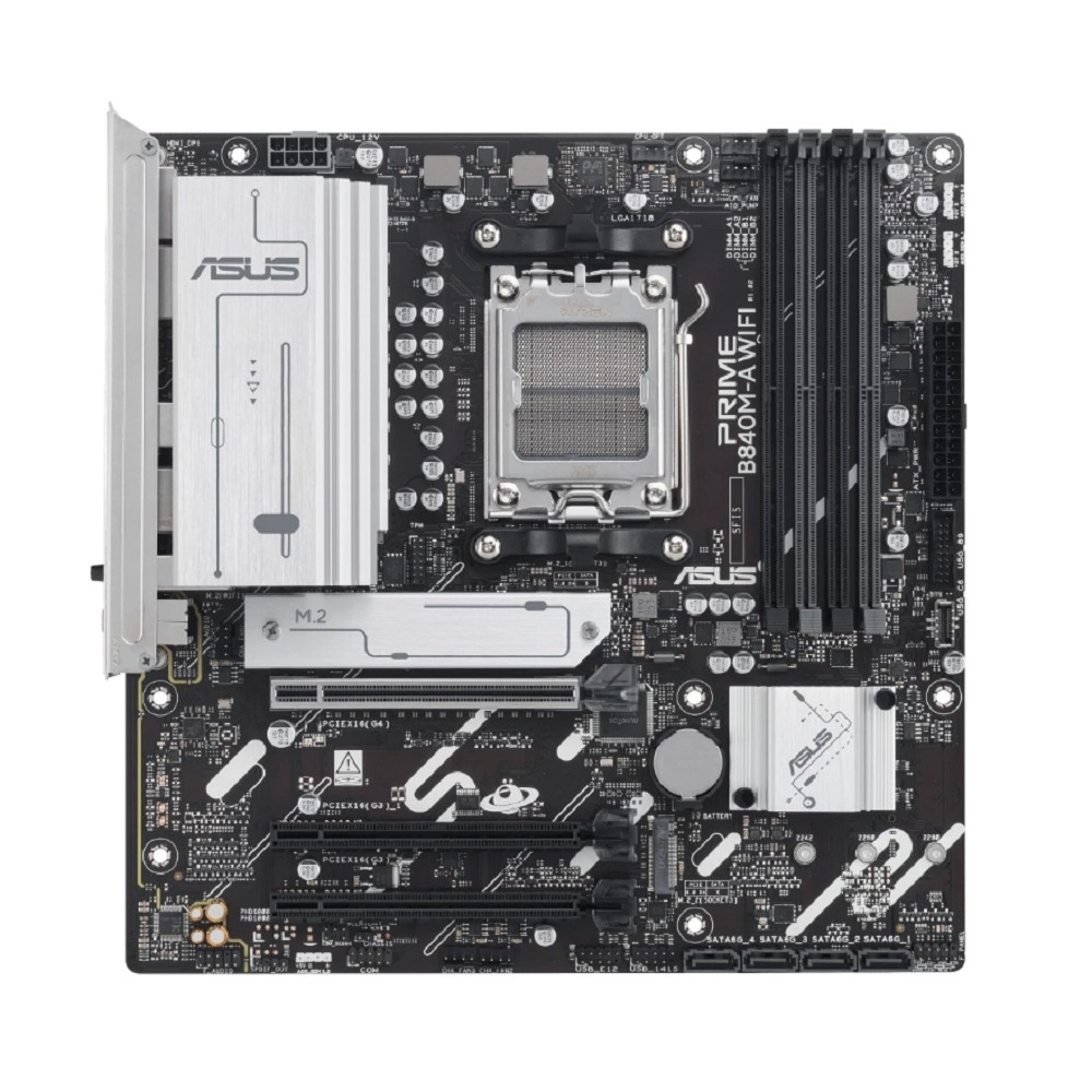 ASUS PRIME B840M-A WIFI (SocketAM5, mATX, 4xDDR5(192GB), 2xDP/HDMI, 1xPCIe 4.0x16/2xPCIe 3.0x16, 1xLAN (2.5GbE), Wi-Fi, BT, 4xSATA 6Gb/s, 3xM.2, 1xType-C, 2xUSB 3.2, 4xUSB 2.0)