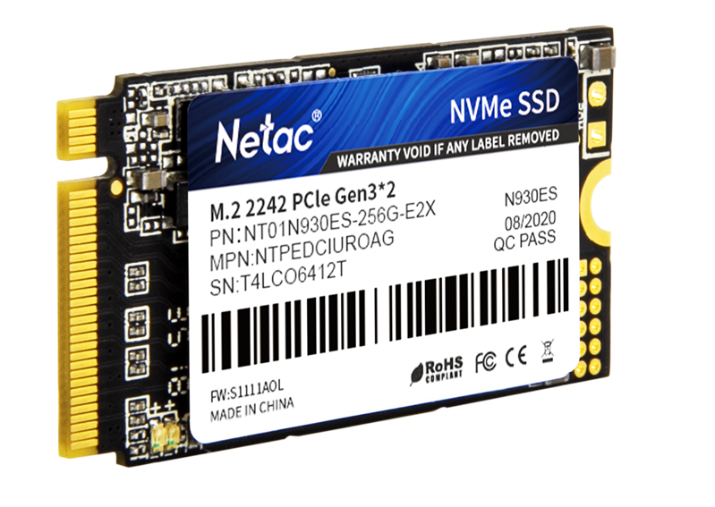 Ssd накопитель Netac SSD N930ES PCIe 3 x2 M.2 2242 NVMe 3D NAND 256GB, R/W up to 1650/1260MB/s, 3y wty (NT01N930ES-256G-E2X)