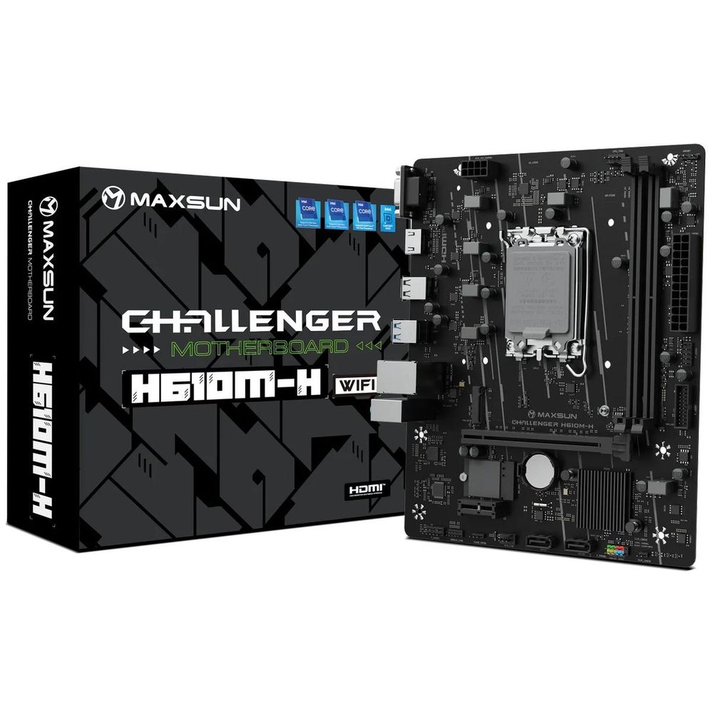 Материнская плата Maxsun MS-Challenger H610M-H WIFI H610, LGA1700, 2*DDR4, 1*PCIEx16, 1*PCIEx1, 1*M.2, 4*USB3.2Gen1, 6*USB2.0, 2*SATA3.0, 1G, HDMI, M-ATX, RTL