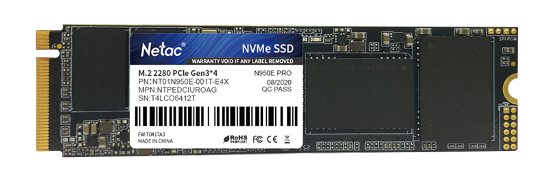 Ssd накопитель Netac SSD N950E Pro PCIe 3 x4 M.2 2280 NVMe 3D NAND 1TB, R/W up to 3350/2800MB/s, 1024MB DRAM buffer, with heat sink, 5y wty (NT01N950E-001T-E4X)
