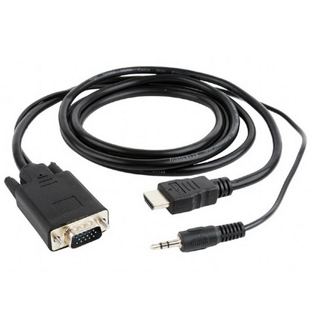 Cablexpert Кабель HDMI-VGA 19M/15M + 3.5Jack, 5м, черный, позол.разъемы, пакет (A-HDMI-VGA-03-5M)