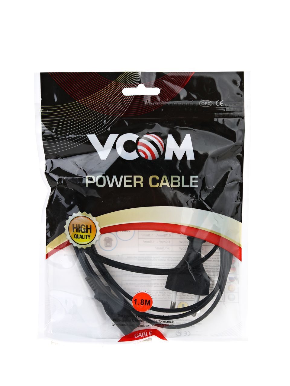 VCOM CE023-CU0.5-1.8M Кабель для аудио-видео техники IEC-320-C7--розетка 220V, 2-pin, 1,8м ,медный [4895182222731]