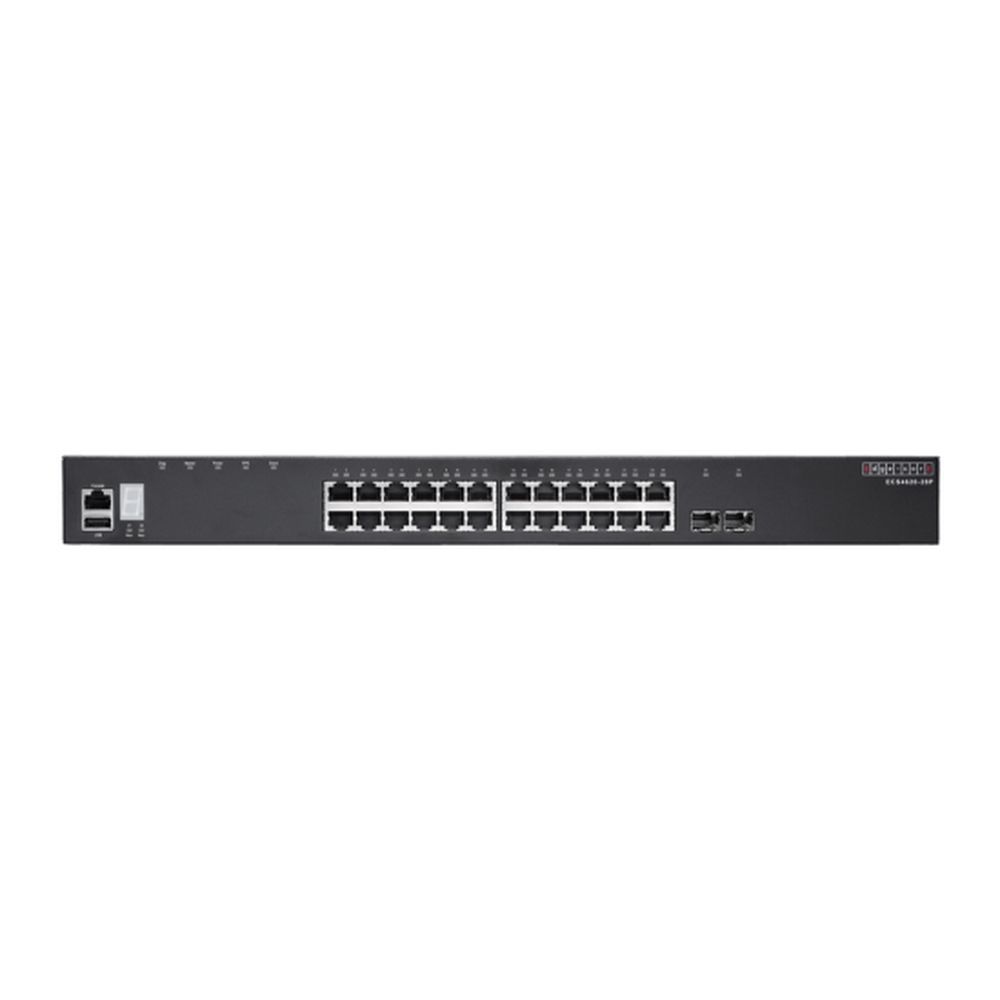 ECS4620-28P Edge-corE 24 x GE + 2 x 10G SFP+ ports + 1 x expansion slot (for dual 10G SFP+ ports) L3 Stackable Switch, w/ 1 x RJ45 console port, 1 x USB type A storage port, RPU connector, Stack up to 4 units,PoE Budget max. 410W