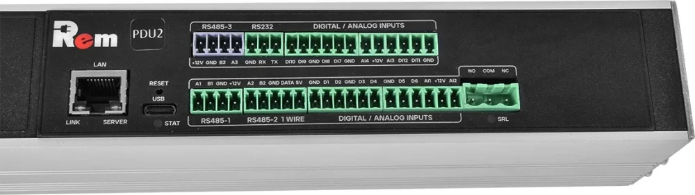 Блок распределения питания Rem R-2MC3-32-4x2S-4x3C13-2x2C19-A-1820-K R-2MC3-32-4X2S-4X3C13-2X2C19-A верт.размещ. 8xSchuko 12xC13 4xC19 управление группами розеток 32A C14
