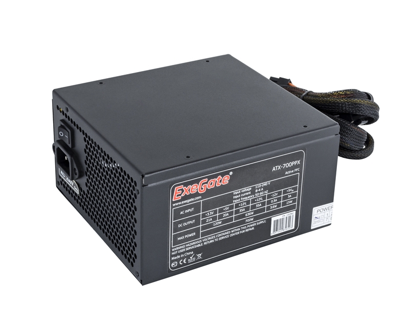 Exegate EX220362RUS-S Блок питания 700PPX RTL, ATX, SC, black, APFC,14cm,24p+(4+4)p, PCI-E, 5*SATA, 4*IDE, FDD + кабель 220V с защитой от выдергивания