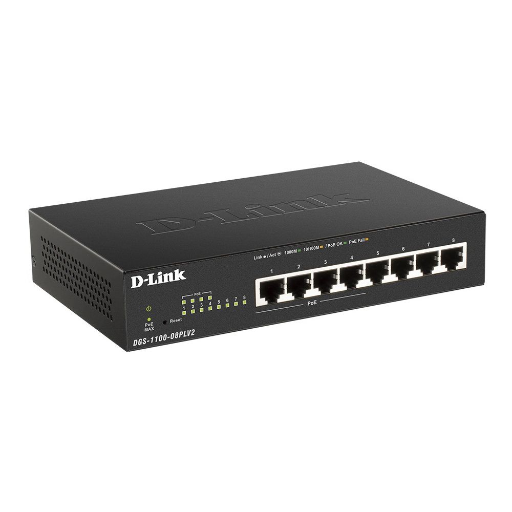 Коммутатор D-Link DGS-1100-08PLV2/A1A 8G 4PoE+ 80W настраиваемый