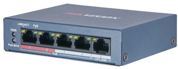 Коммутатор 4 RJ45 100M PoE с грозозащитой 6кВ Hikvision DS-3E0105P-E/M(B)