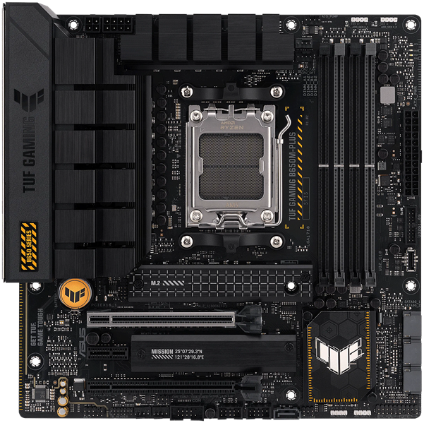 Материнская плата ASUS TUF GAMING B650M-PLUS, Socket AM5, B650, 4*DDR5, HDMI+DP, 4xSATA3 + RAID, M2, Audio, Gb LAN, USB 3.2, USB 2.0, mATX; 90MB1BF0-M0EAY0 (TUF GAMING B650M-PLUS)
