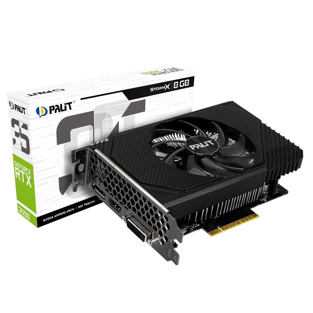 Видеокарта Palit PCI-E 4.0 PA-RTX3050 STORMX NVIDIA GeForce RTX 3050 8192Mb 128 GDDR6 1552/14000 HDMIx1 DPx3 HDCP Ret